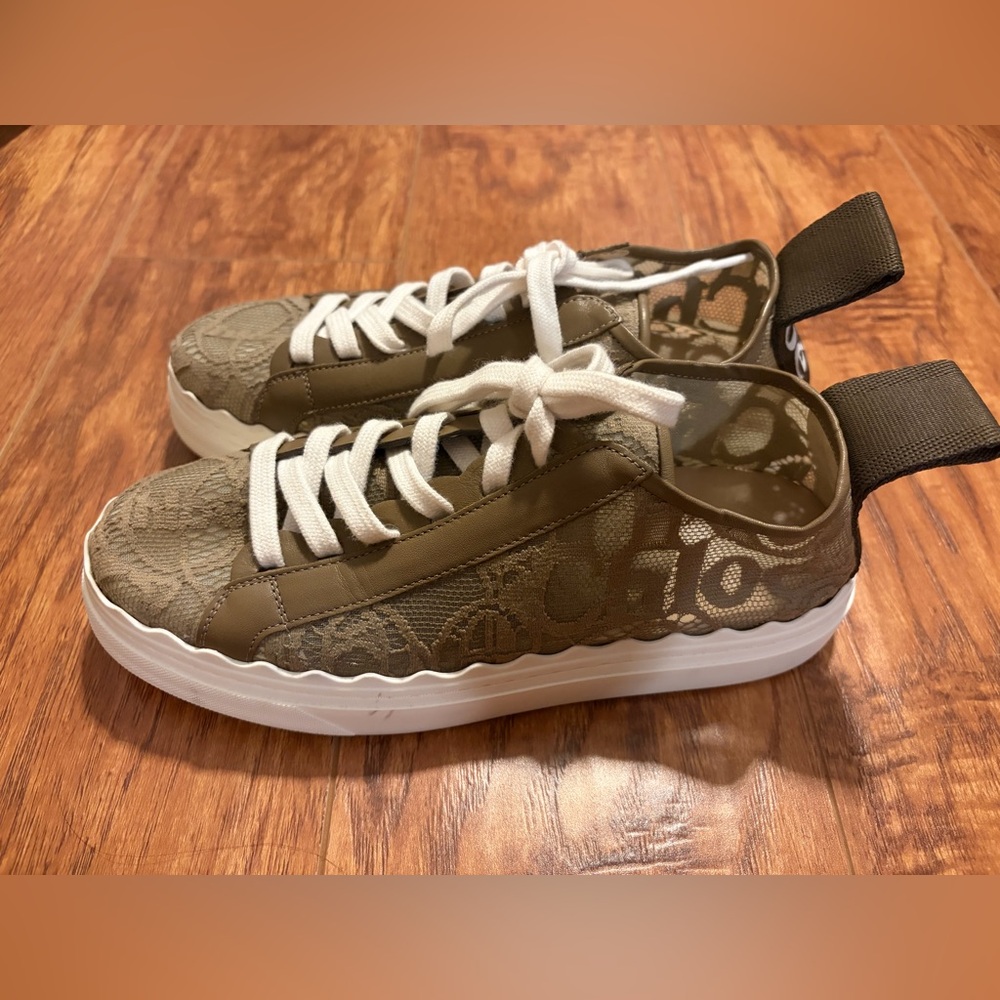 CHLOE | LAUREN lace scallop Sneakers in Dark Greige | SIZE 39 - Picture 6 of 14